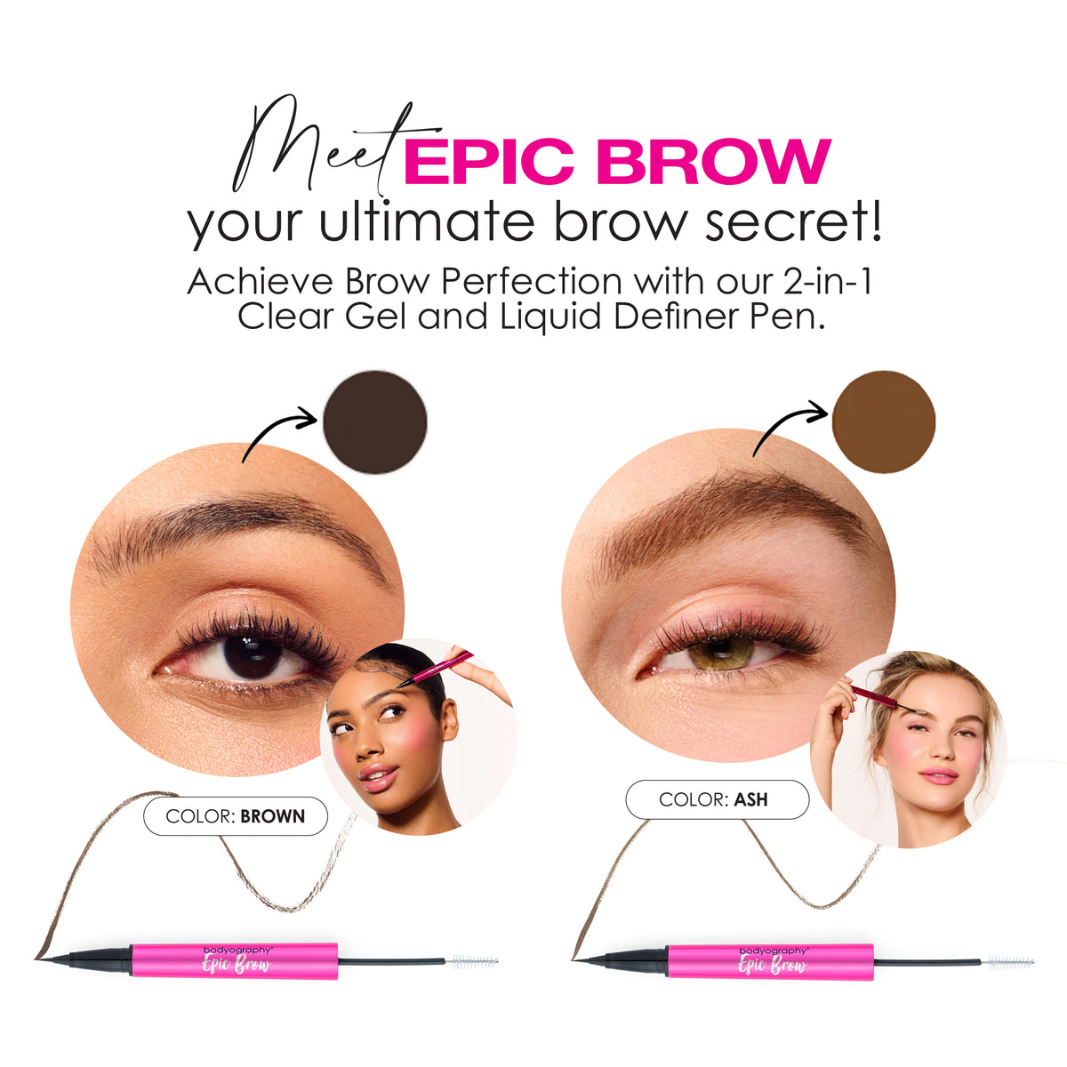 Bodyography Epic Brow | Long-Wear Brow Gel + Defining Brush for Fuller ...