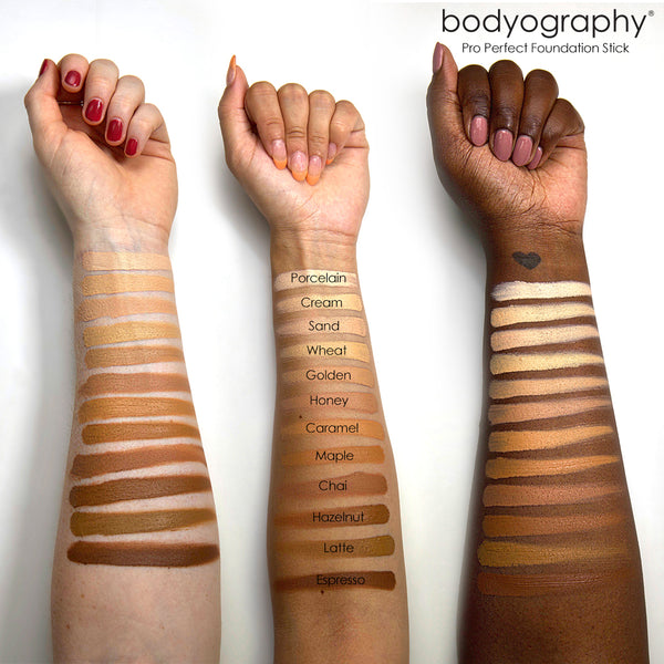 Pro Perfect Foundation Stick Arm Swatches - Bodyography® Professional Cosmetics